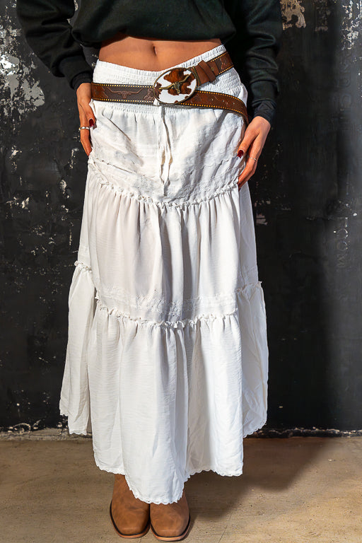 Good Intentions - White Boho Tiered Maxi Skirt