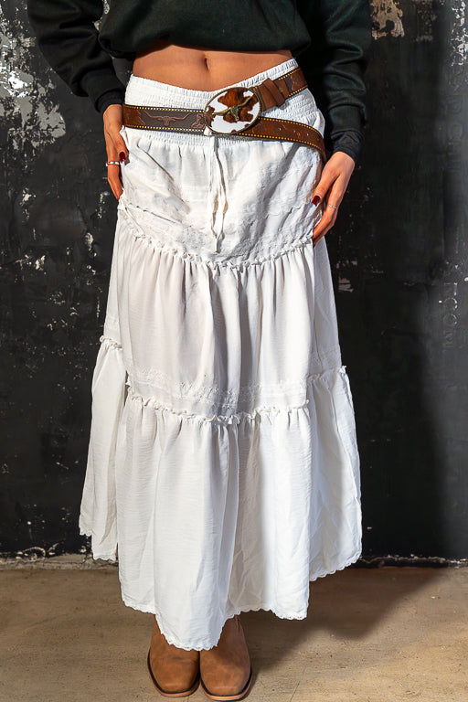 Good Intentions - White Boho Tiered Maxi Skirt