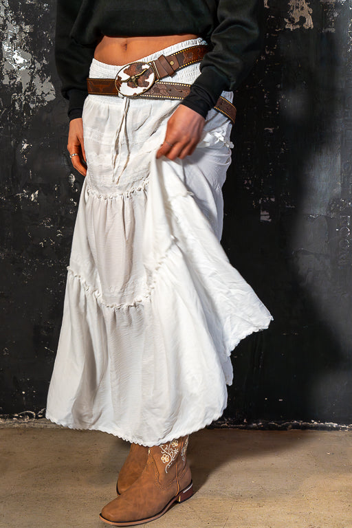 Good Intentions - White Boho Tiered Maxi Skirt
