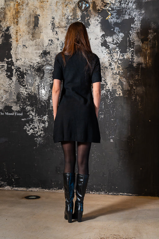 Black Card - Black Buttoned Knit Mini Dress