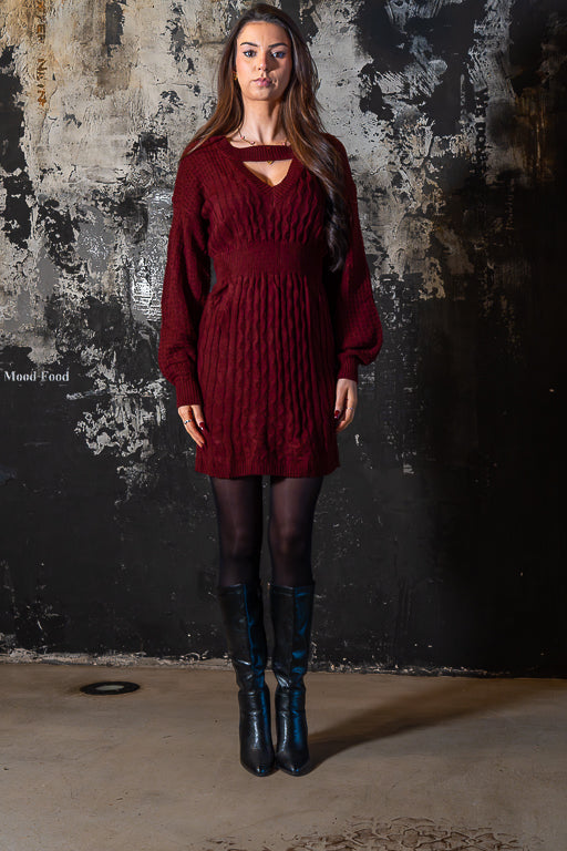 The Plot Twist - Reversible Burgundy Cable Knit Mini Dress