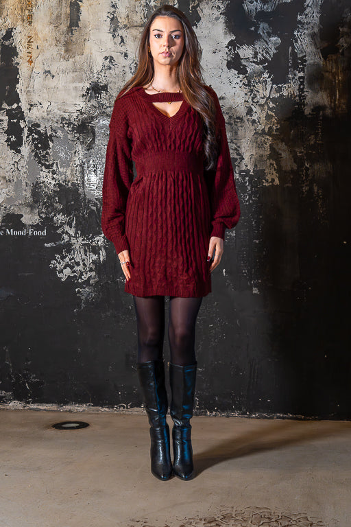 The Plot Twist - Reversible Burgundy Cable Knit Mini Dress