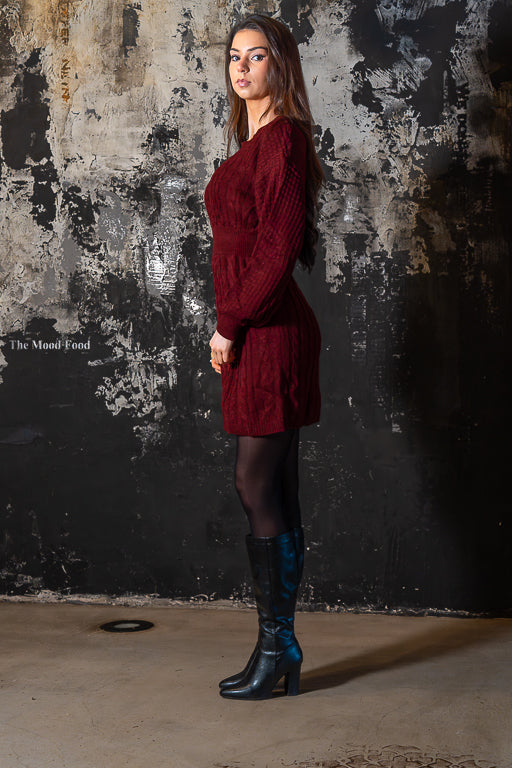 The Plot Twist - Reversible Burgundy Cable Knit Mini Dress
