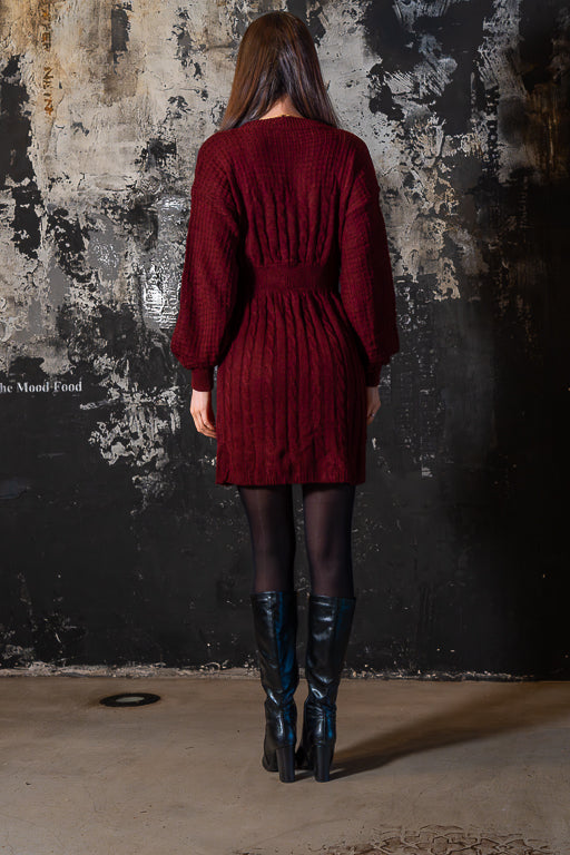 The Plot Twist - Reversible Burgundy Cable Knit Mini Dress