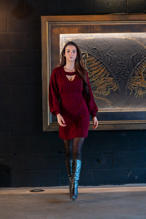 The Plot Twist - Reversible Burgundy Cable Knit Mini Dress