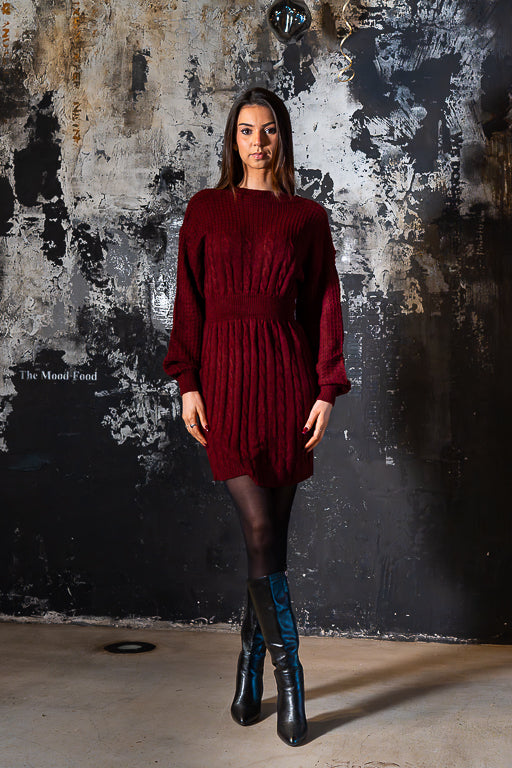 The Plot Twist - Reversible Burgundy Cable Knit Mini Dress