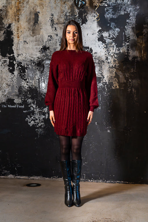 The Plot Twist - Reversible Burgundy Cable Knit Mini Dress