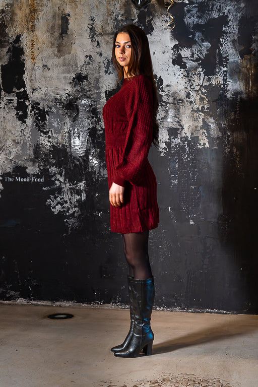 The Plot Twist - Reversible Burgundy Cable Knit Mini Dress