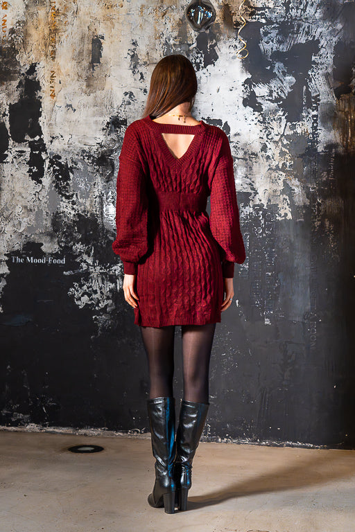 The Plot Twist - Reversible Burgundy Cable Knit Mini Dress