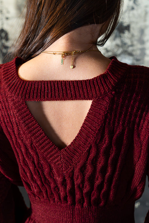 The Plot Twist - Reversible Burgundy Cable Knit Mini Dress