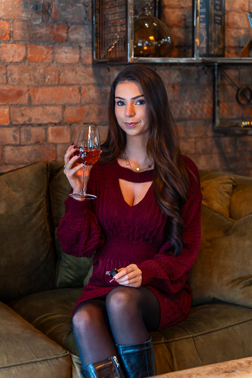The Plot Twist - Reversible Burgundy Cable Knit Mini Dress