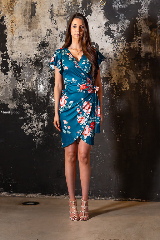 Siren - Wrap Tie Dress Flutter Sleeve