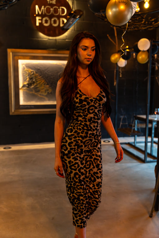 Lioness - Leopard Print Strappy Bodycon Midi Dress